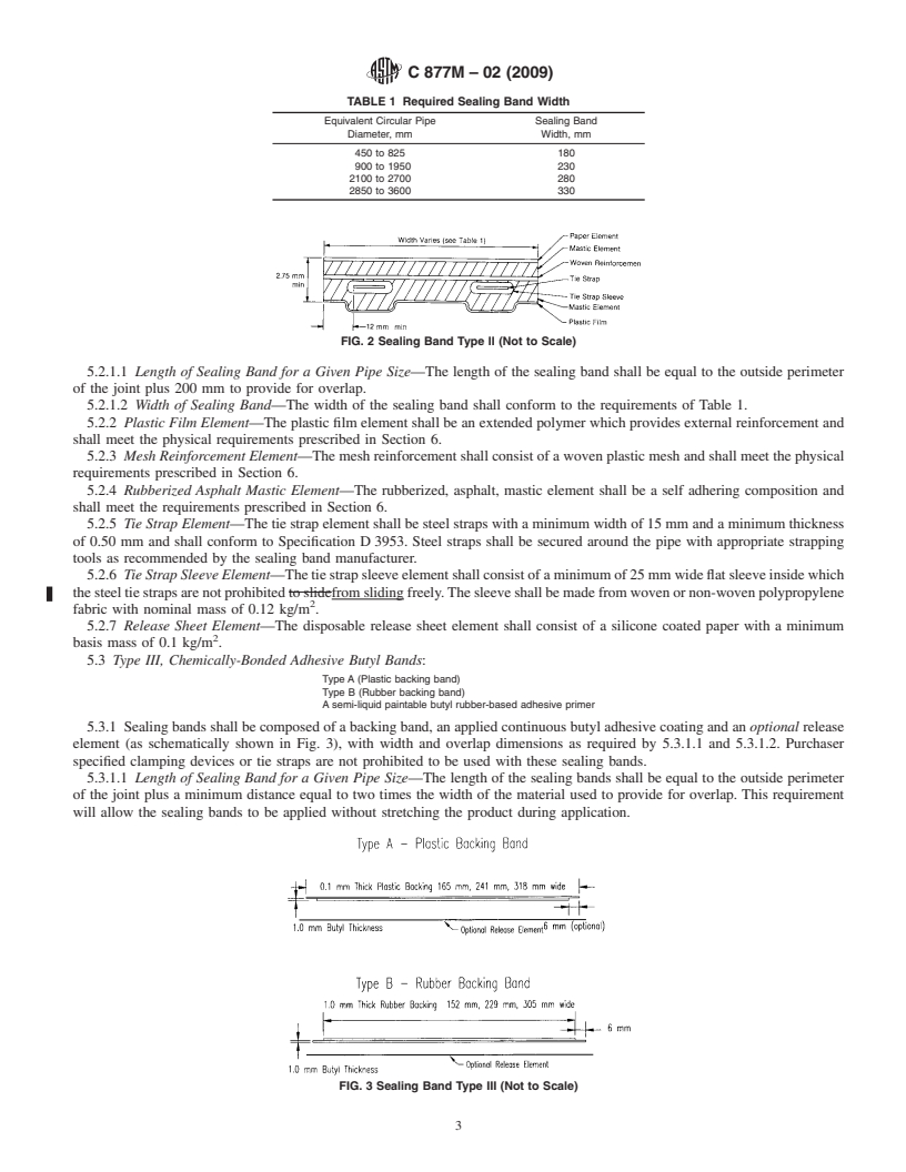 REDLINE ASTM C877M-02(2009) - Standard Specification for External Sealing Bands for Concrete Pipe, Manholes, and Precast Box Sections (Metric)