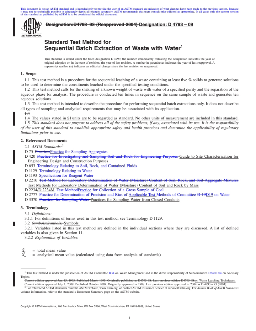 REDLINE ASTM D4793-09 - Standard Test Method for Sequential Batch Extraction of Waste with Water