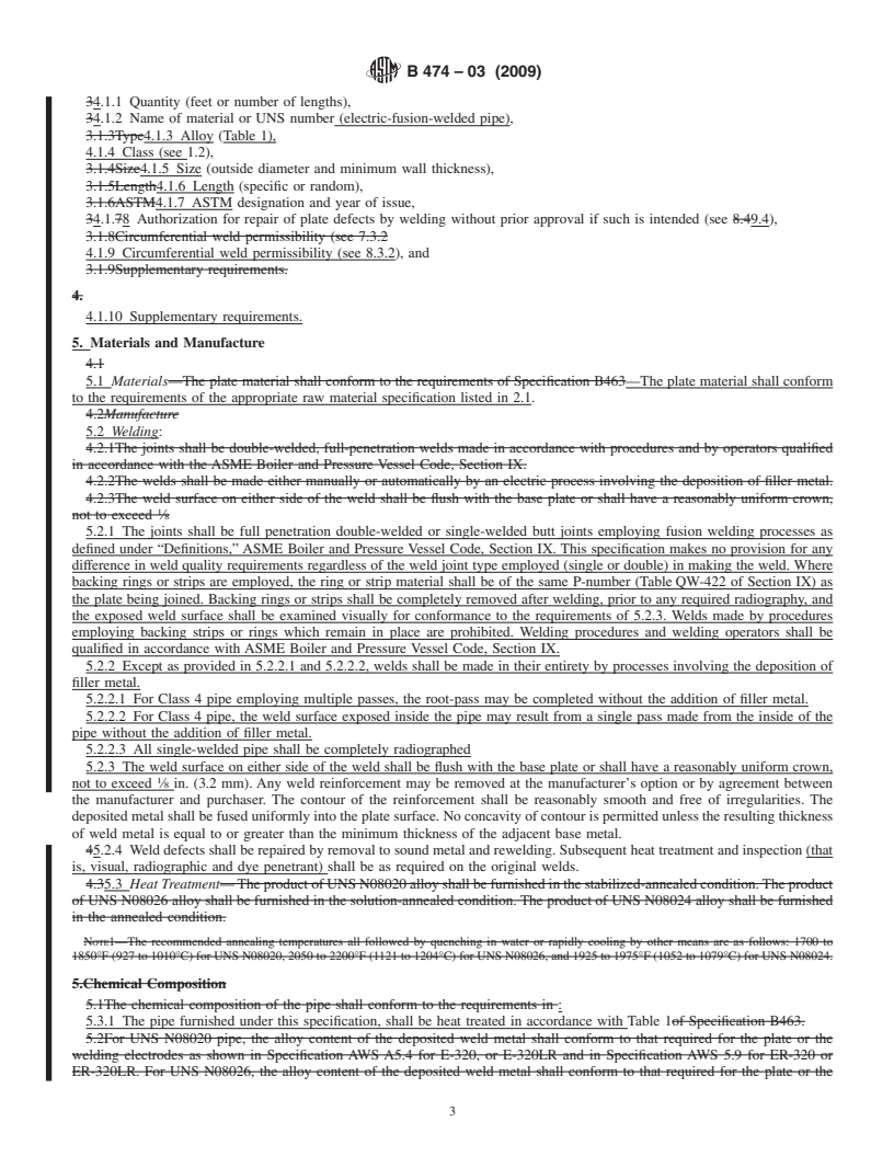 REDLINE ASTM B474-03(2009) - Standard Specification for Electric Fusion Welded Nickel and Nickel Alloy Pipe