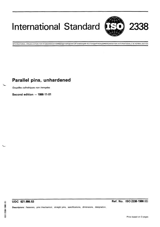 ISO 2338:1986 - Parallel pins, unhardened
