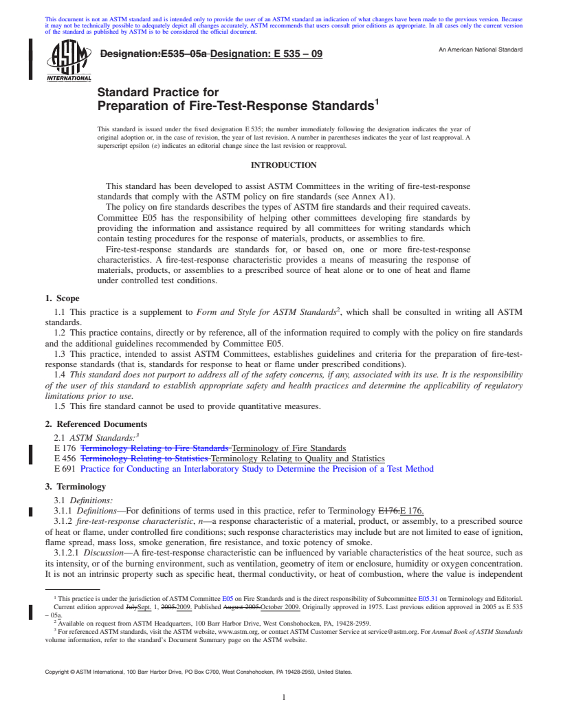 REDLINE ASTM E535-09 - Standard Practice for Preparation of Fire-Test-Response Standards