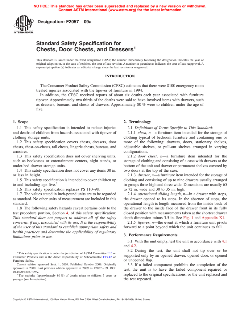 ASTM F2057-09a - Standard Safety Specification for Chests, Door Chests, and Dressers