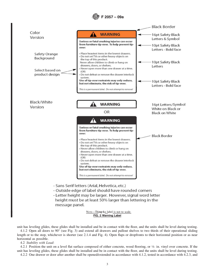 REDLINE ASTM F2057-09a - Standard Safety Specification for Chests, Door Chests, and Dressers