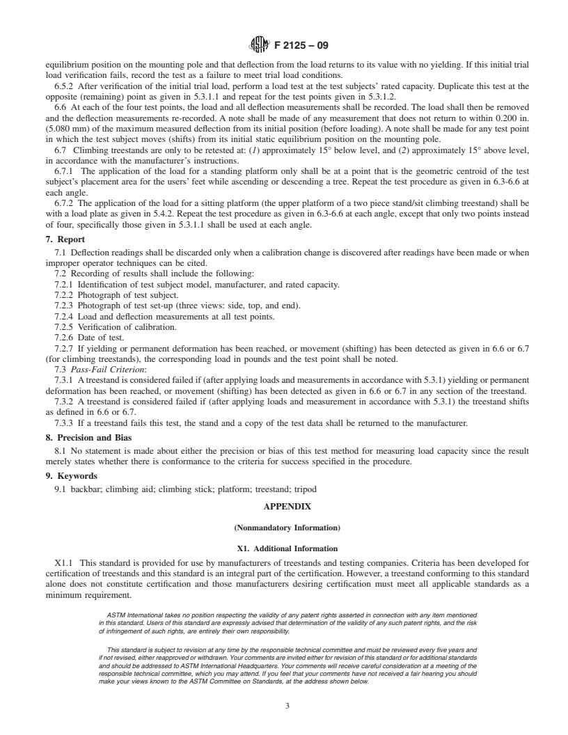 REDLINE ASTM F2125-09 - Standard Test Method for Treestand Static Stability and Adherence