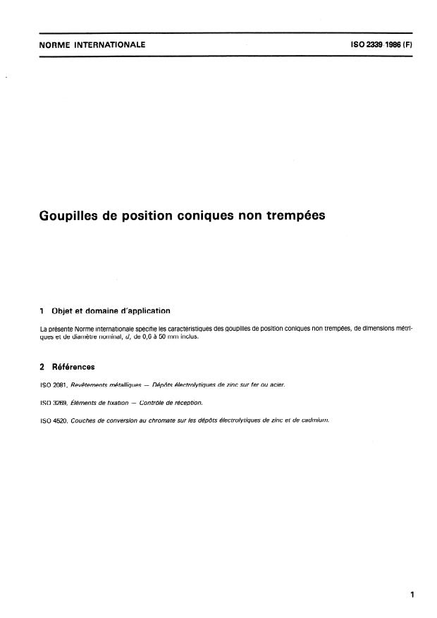 ISO 2339:1986 - Goupilles de position coniques non trempées