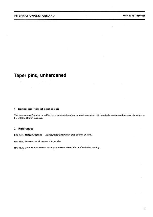 ISO 2339:1986 - Taper pins, unhardened