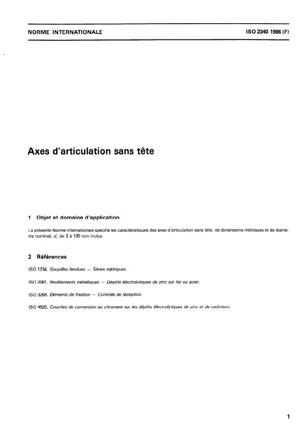 ISO 2340:1986 - Axes d'articulation sans tete