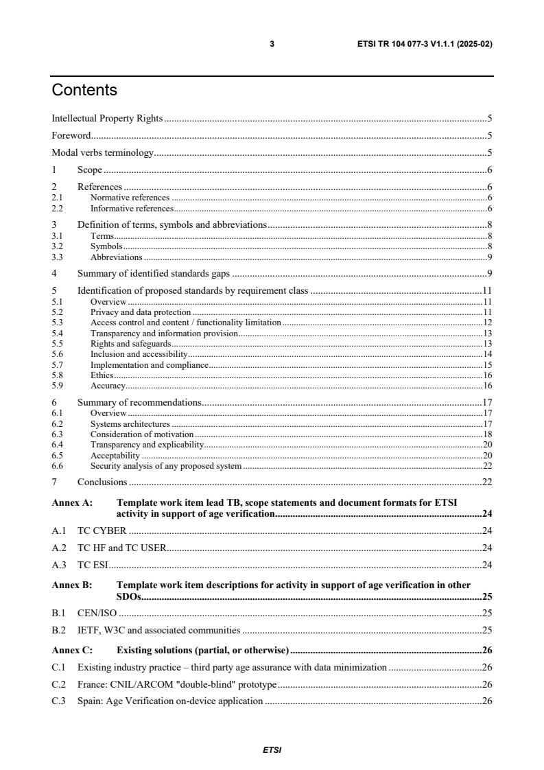 ETSI TR 104 077-3 V1.1.1 (2025-02) - Human Factors (HF); Age Verification Pre-Standardization Study Part 3 : Proposed Standardization Roadmap