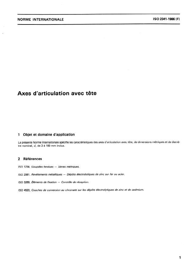 ISO 2341:1986 - Axes d'articulation avec tete