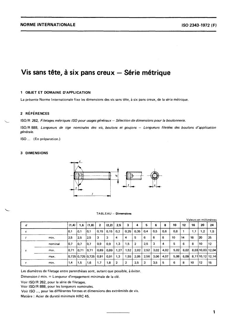ISO 2343:1972 - Hexagon socket set screws — Metric series
Released:4/1/1972