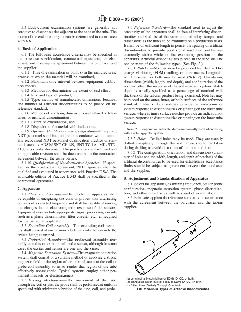 ASTM E309-95(2001) - Standard Practice for Eddy-Current Examination of Steel Tubular Products Using Magnetic Saturation