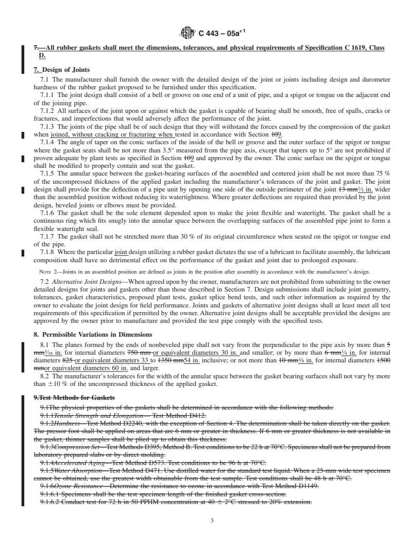 REDLINE ASTM C443-05ae1 - Standard Specification for Joints for Concrete Pipe and Manholes, Using Rubber Gaskets