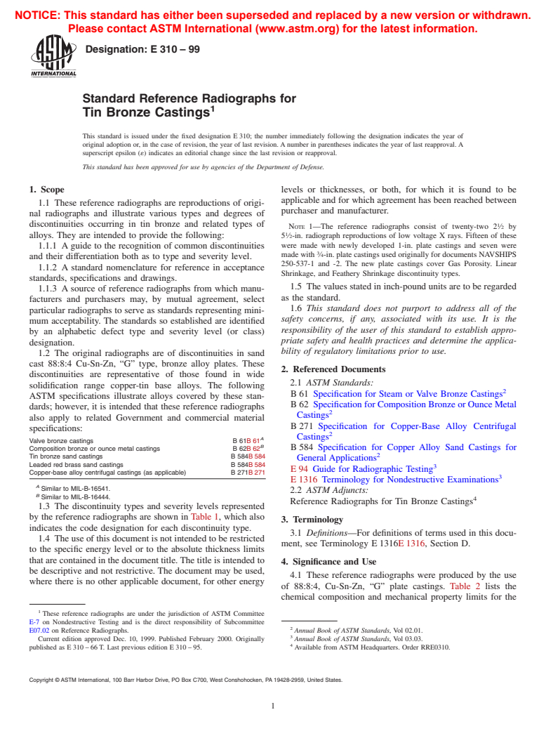 ASTM E310-99 - Standard Reference Radiographs for Tin Bronze Castings