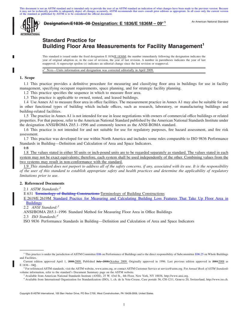 REDLINE ASTM E1836/E1836M-09e1 - Standard Practice for Building Floor Area Measurements for Facility Management