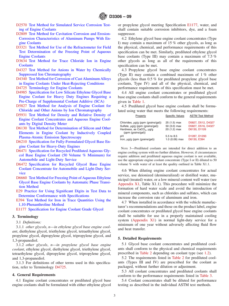 ASTM D3306-09 - Standard Specification for Glycol Base Engine Coolant for Automobile and Light-Duty Service