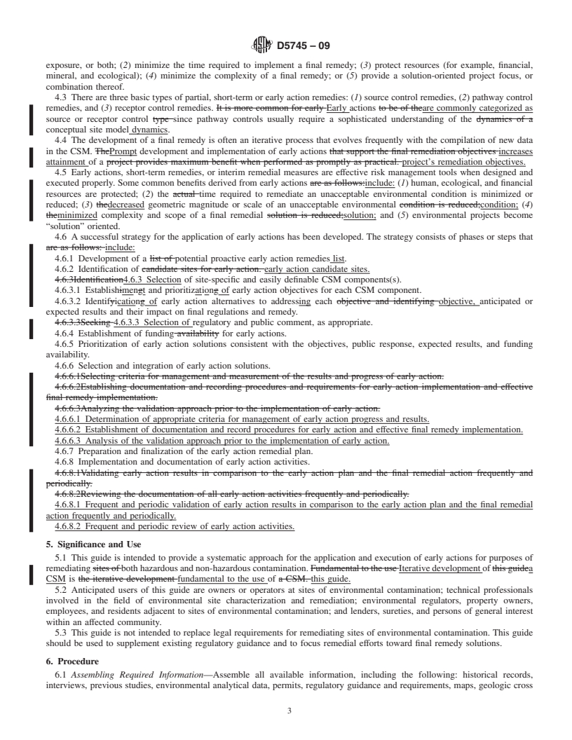 REDLINE ASTM D5745-09 - Standard Guide for Developing and Implementing Short-Term Measures or Early Actions for Site Remediation