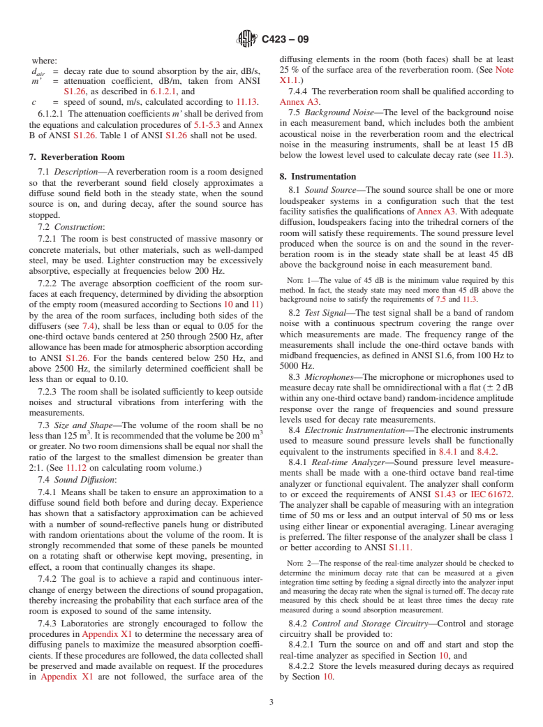 ASTM C423-09 - Standard Test Method for Sound Absorption and Sound Absorption Coefficients by the Reverberation Room Method