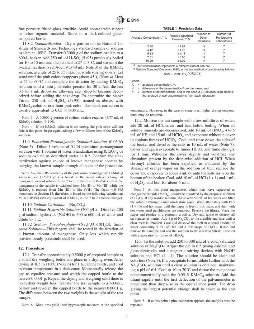 ASTM E314-00 - Standard Test Methods for Manganese in Iron Ores