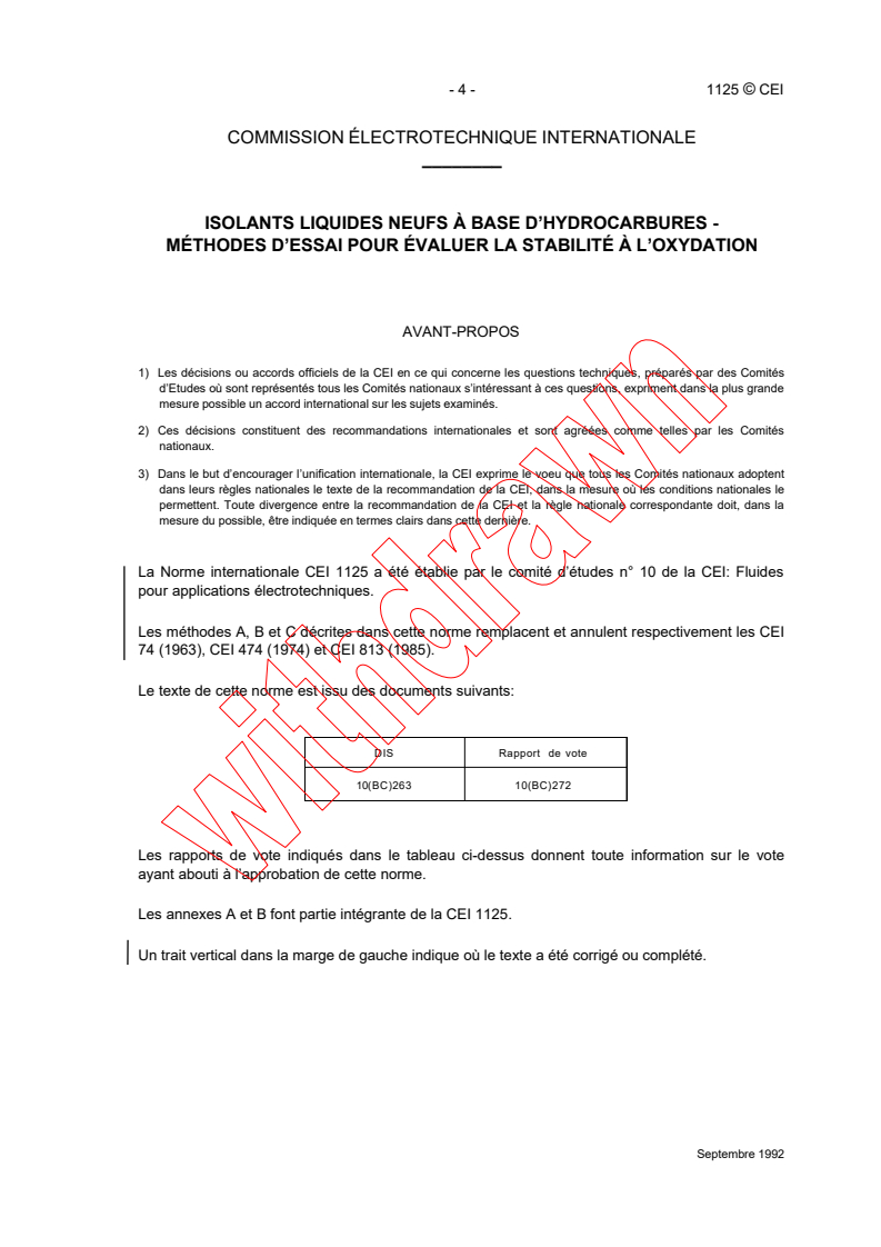 IEC 61125:1992 IEC 61125:1992/COR1:1992 - Corrigendum 1 - Unused hydrocarbon based insulating liquids - Test methods for evaluating the oxidation stability
Released:9/1/1992 - Page 2 preview