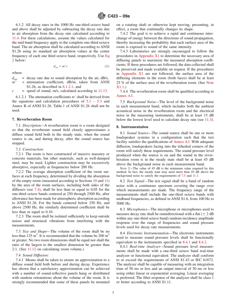 ASTM C423-09a - Standard Test Method for Sound Absorption and Sound Absorption Coefficients by the Reverberation Room Method