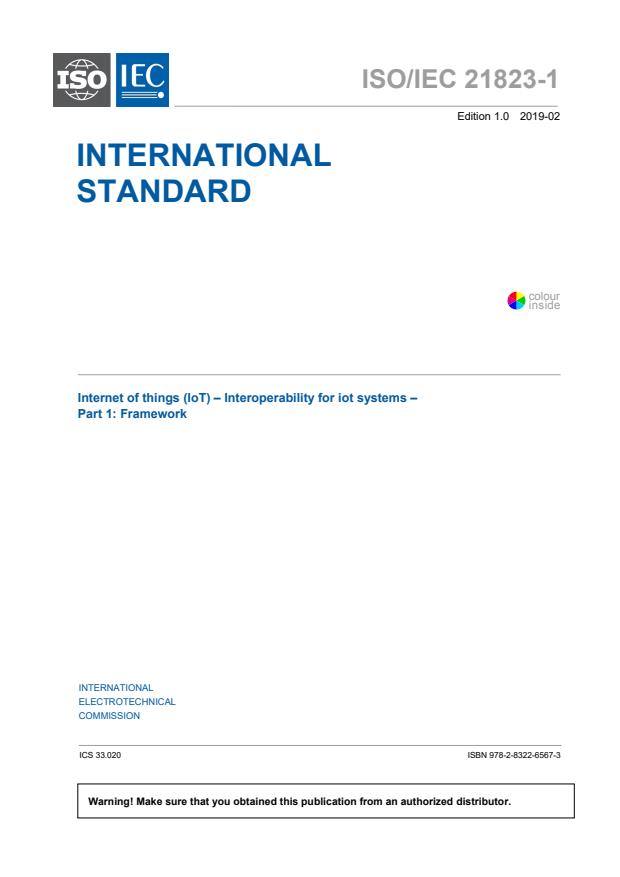 ISO/IEC 21823-1:2019 - Internet of things (IoT) -- Interoperability for IoT systems
