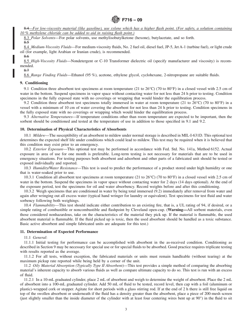 REDLINE ASTM F716-09 - Standard Test Methods for Sorbent Performance of Absorbents (Withdrawn 2018)