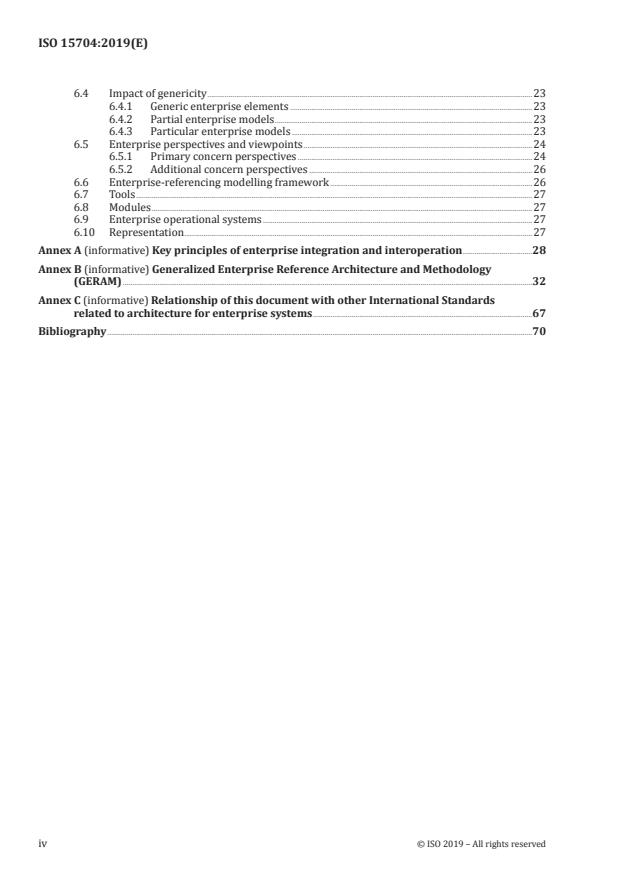 ISO 15704:2019 ISO 15704:2019 - Enterprise modelling and architecture -- Requirements for enterprise-referencing architectures and methodologies - Page 4 preview