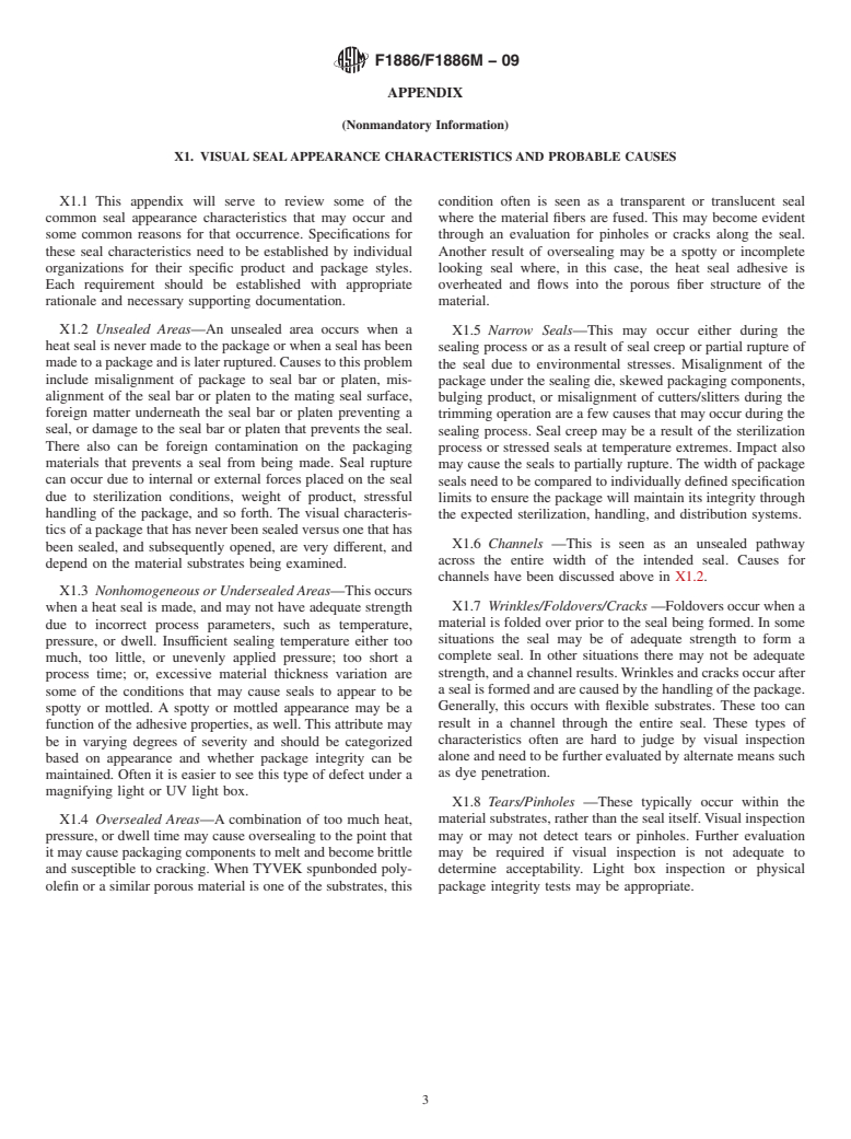 ASTM F1886/F1886M-09 - Standard Test Method for Determining Integrity of Seals for Flexible Packaging by Visual Inspection