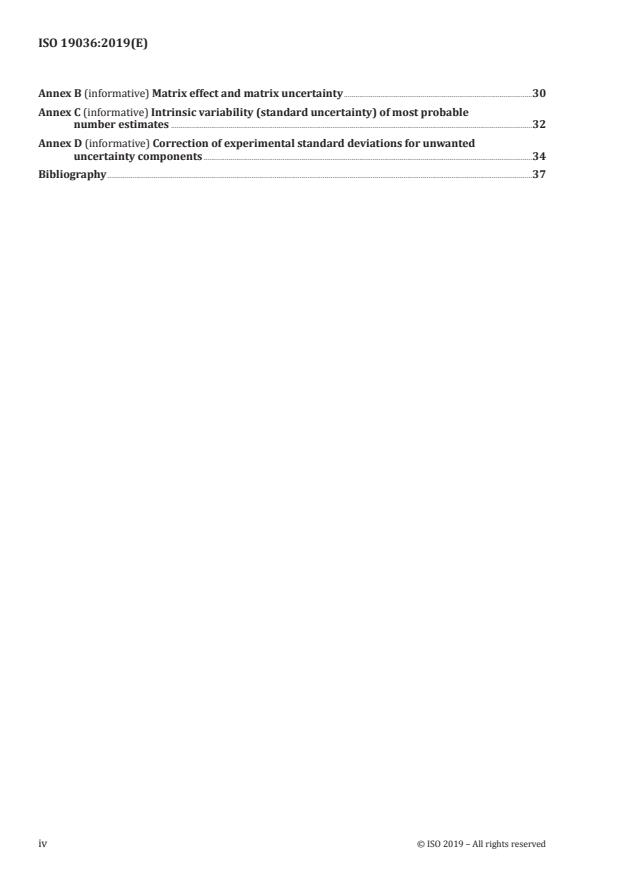 ISO 19036:2019 ISO 19036:2019 - Microbiology of the food chain -- Estimation of measurement uncertainty for quantitative determinations - Page 4 preview