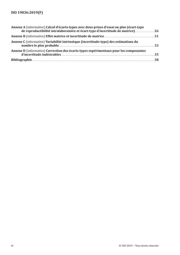 ISO 19036:2019 ISO 19036:2019 - Microbiologie de la chaîne alimentaire -- Estimation de l'incertitude de mesure pour les déterminations quantitatives - Page 4 preview
