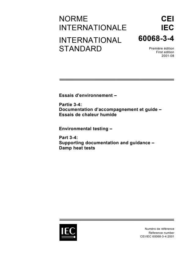 IEC 60068-3-4:2001 - Environmental testing - Part 3-4: Supporting documentation and guidance - Damp heat tests