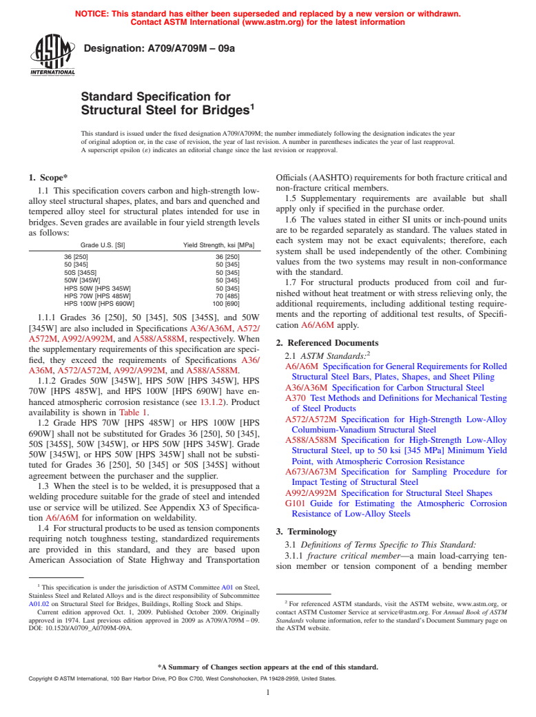 ASTM A709/A709M-09a - Standard Specification for  Structural Steel for Bridges