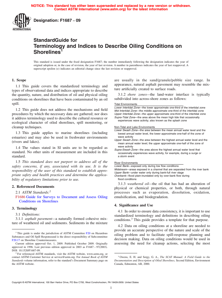 ASTM F1687-09 - Standard Guide for Terminology and Indices to Describe Oiling Conditions on Shorelines