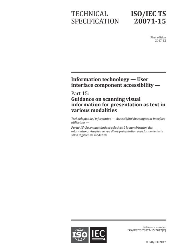 ISO/IEC TS 20071-15:2017 - Information technology -- User interface component accessibility