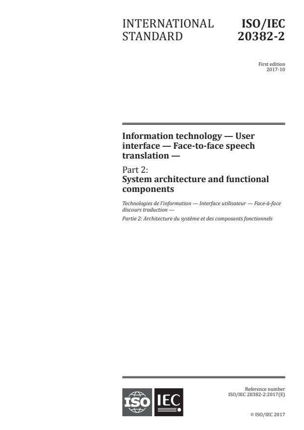 ISO/IEC 20382-2:2017 - Information technology -- User interface -- Face-to-face speech translation
