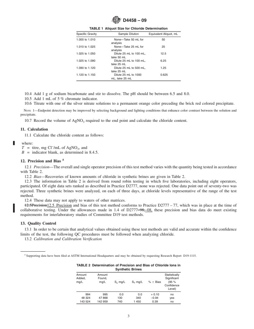 REDLINE ASTM D4458-09 - Standard Test Method for Chloride Ions in Brackish Water, Seawater, and Brines