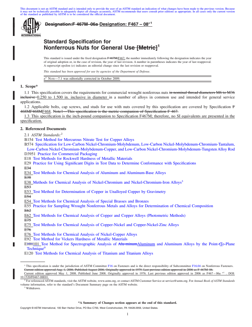 REDLINE ASTM F467-08e1 - Standard Specification for  Nonferrous Nuts for General Use