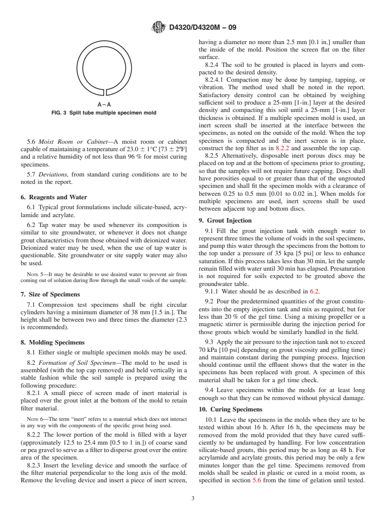 ASTM D4320/D4320M-09 - Standard Practice for Laboratory Preparation of Chemically Grouted Soil Specimens for Obtaining Engineering Parameters (Withdrawn 2018)