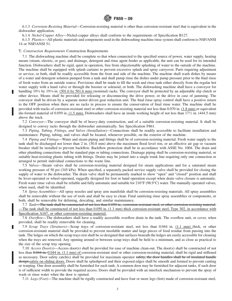 REDLINE ASTM F859-09 - Standard Specification for Heat-Sanitizing Commercial Dishwashing Machines, Multiple Tank, Conveyor Rack Type