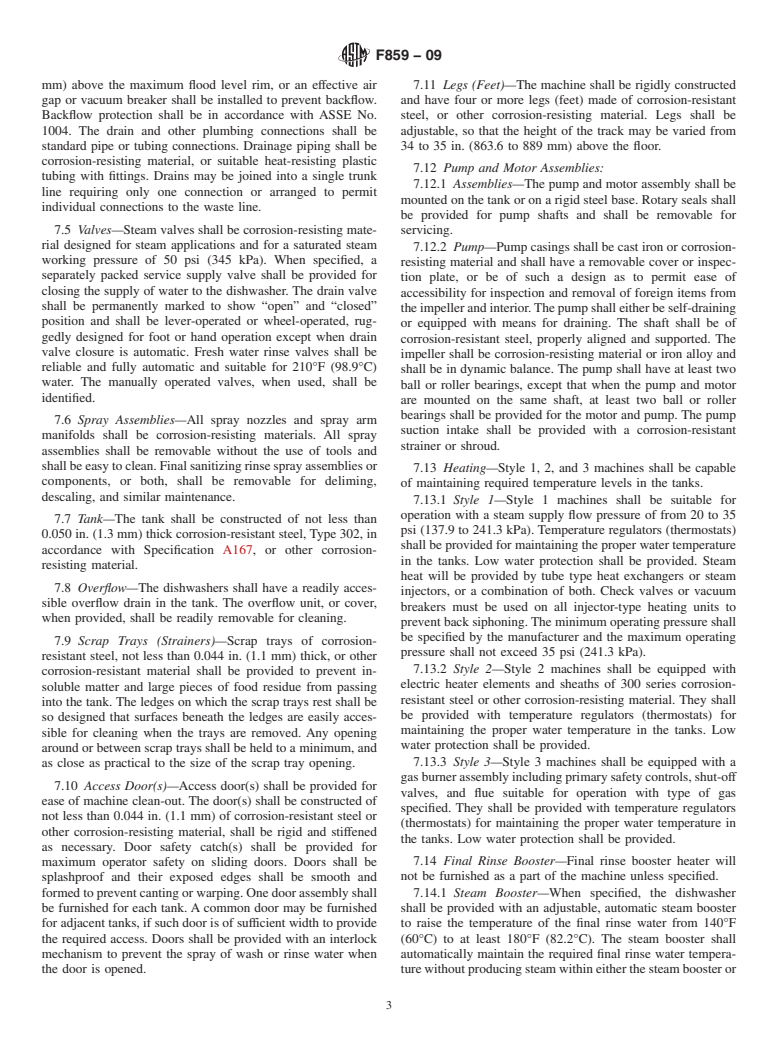 ASTM F859-09 - Standard Specification for Heat-Sanitizing Commercial Dishwashing Machines, Multiple Tank, Conveyor Rack Type