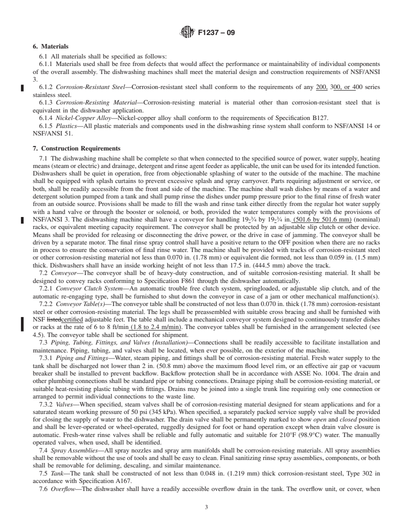 REDLINE ASTM F1237-09 - Standard Specification for Commercial Dishwashing Machines, Multiple-Tank, Continuous Oval-Conveyor Type, Heat Sanitizing