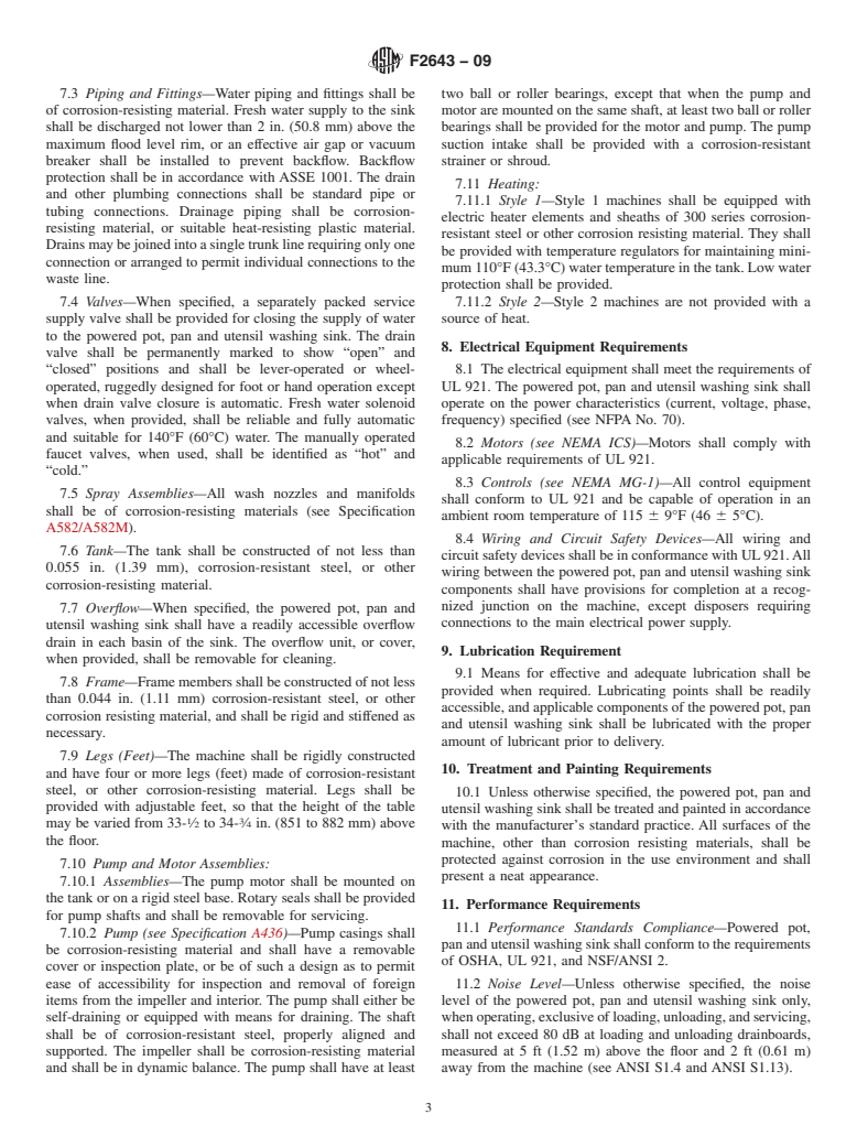 ASTM F2643-09 - Standard Specification for Powered Pot, Pan and Utensil Washing Sinks