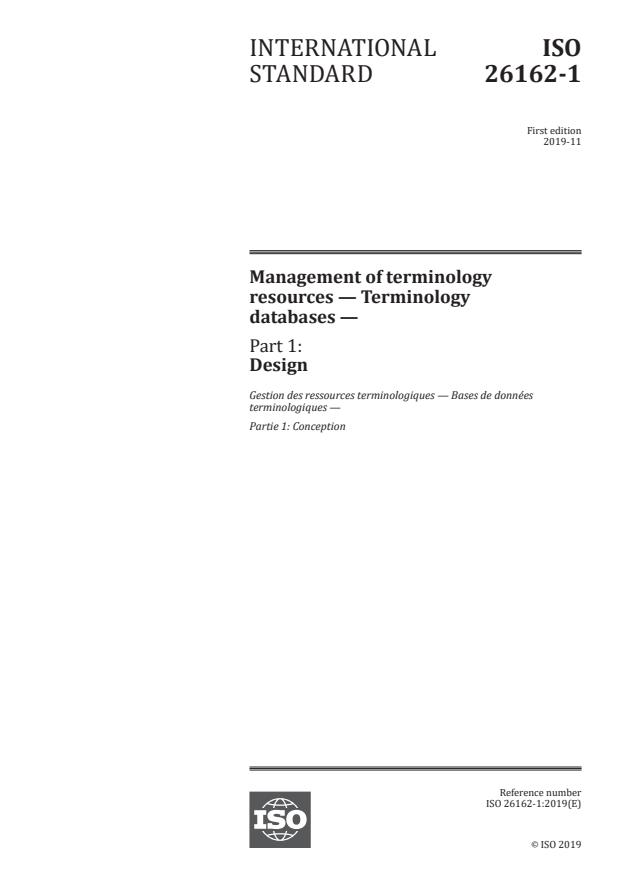 ISO 26162-1:2019 - Management of terminology resources -- Terminology databases