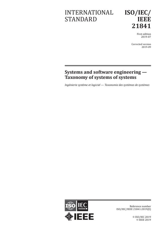 ISO/IEC/IEEE 21841:2019 - Systems and software engineering -- Taxonomy of systems of systems