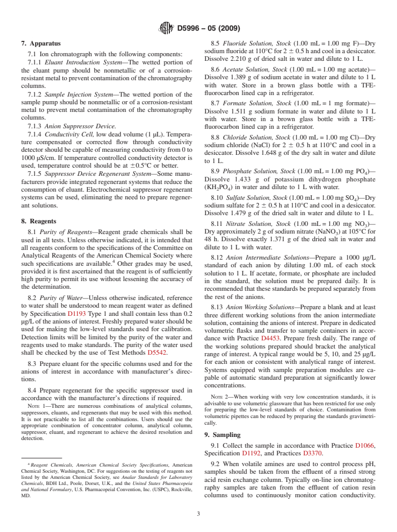 ASTM D5996-05(2009) - Standard Test Method for Measuring Anionic Contaminants in High-Purity Water by On-Line Ion Chromatography