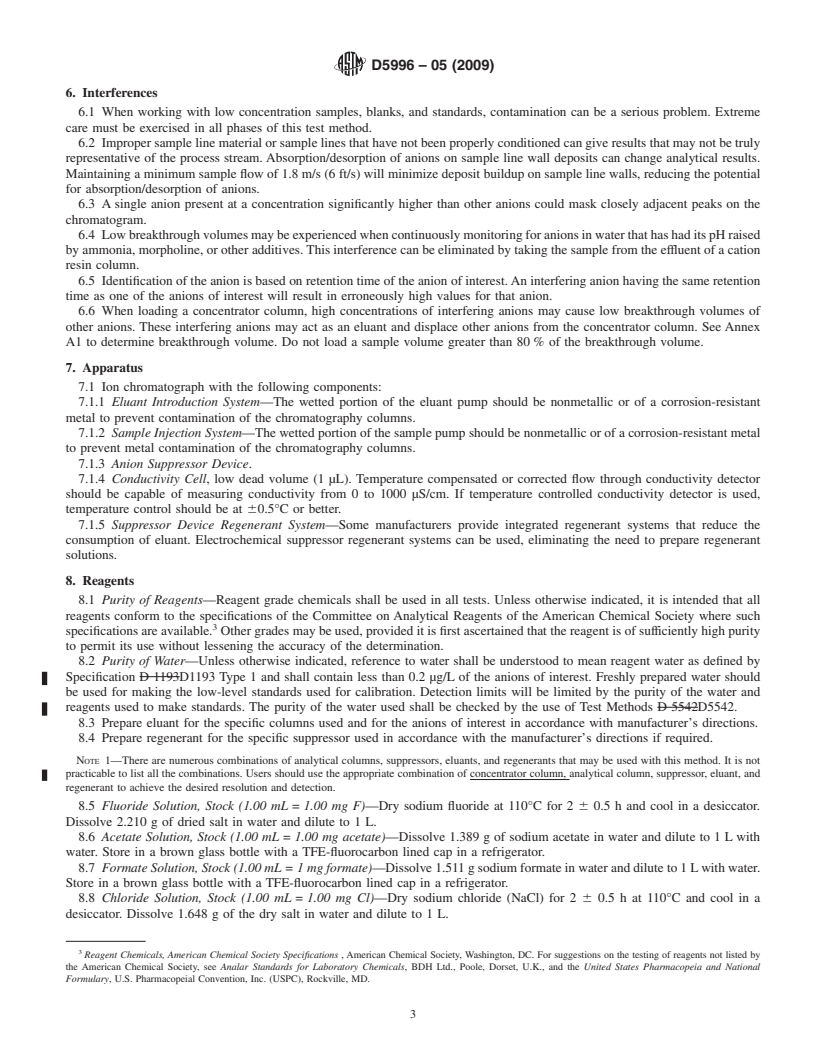 REDLINE ASTM D5996-05(2009) - Standard Test Method for Measuring Anionic Contaminants in High-Purity Water by On-Line Ion Chromatography