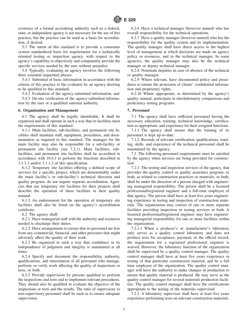 ASTM E329-01a - Standard Specification for Agencies Engaged in the Testing and/or Inspection of Materials Used in Construction