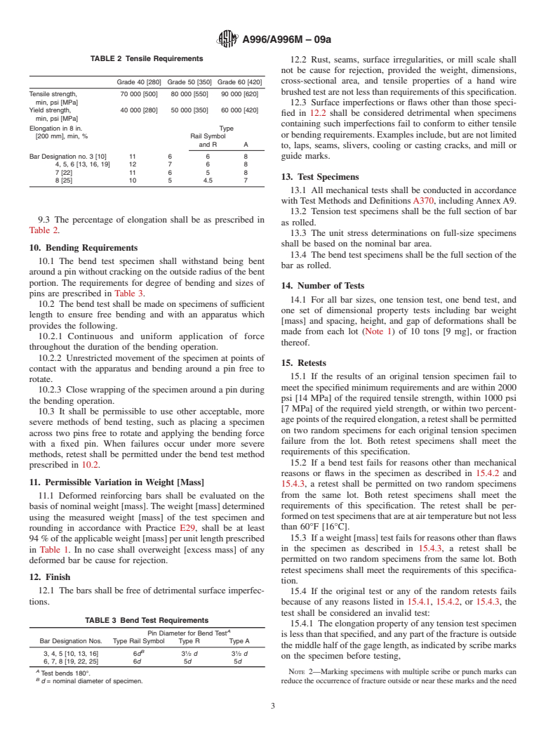 ASTM A996/A996M-09a - Standard Specification for  Rail-Steel and Axle-Steel Deformed Bars for Concrete Reinforcement