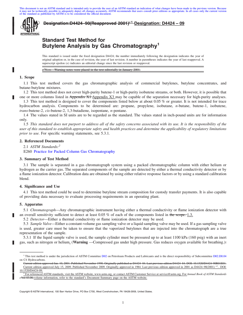 REDLINE ASTM D4424-09 - Standard Test Method for Butylene Analysis by Gas Chromatography