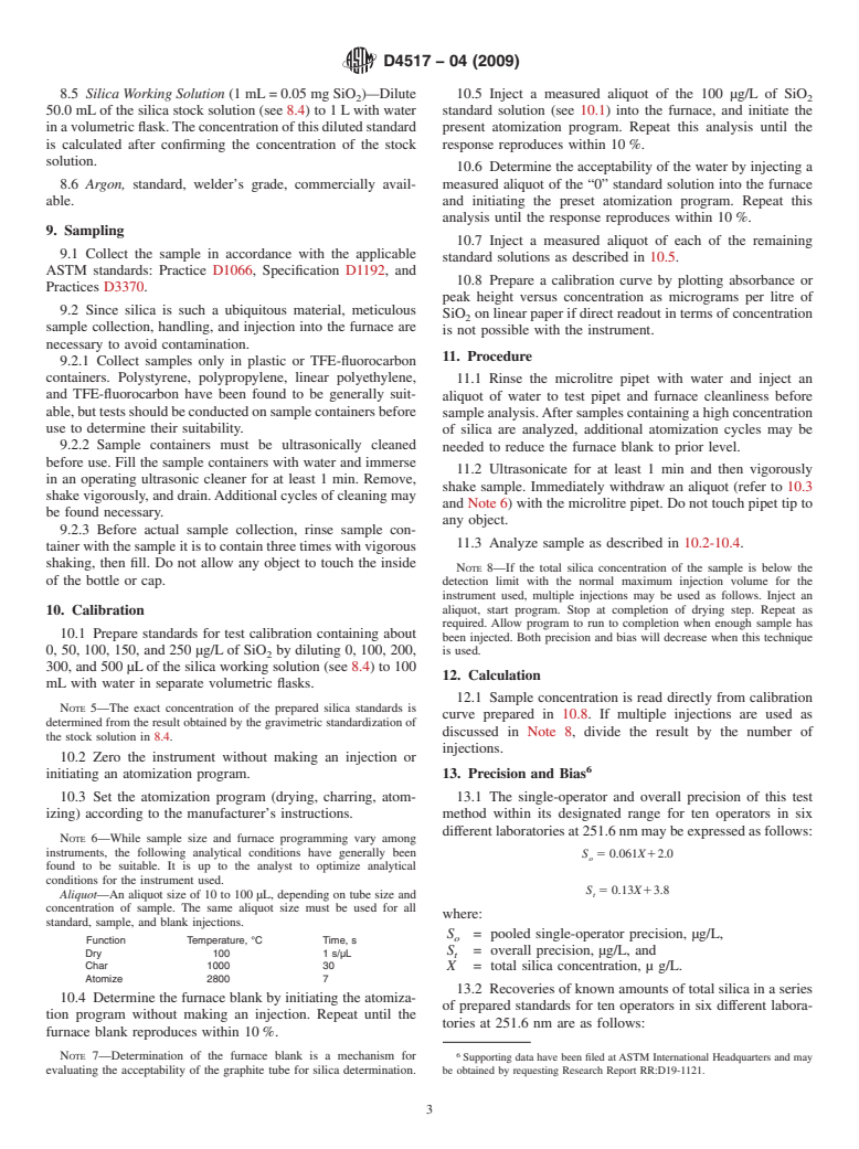 ASTM D4517-04(2009) - Standard Test Method for Low-Level Total Silica in High-Purity Water by Flameless Atomic Absorption Spectroscopy